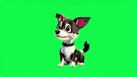 Animation black white dog cartoon isolate on green screen. Stock Footage 282994553