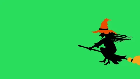 Animation Black witch on green background.  Stock Footage 128628534