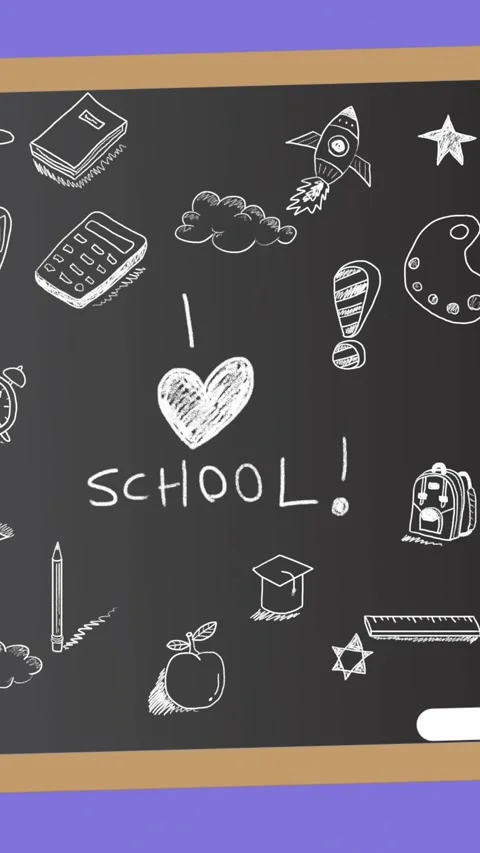 Animation of blackboard and school items icons on blue background Stock Footage 343645748