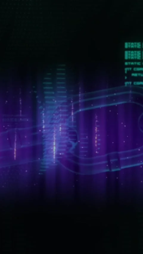 Animation of block chain and computer language over dynamic waves against black Stock Footage 320183569