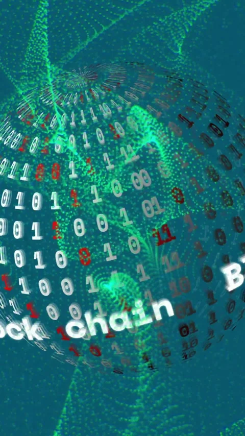 Animation of block chain text, binary coding data processing over globe Stock-Footage 342805523
