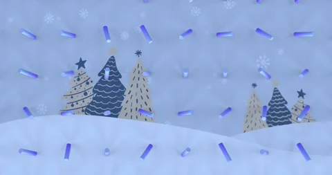 Animation of blue abstract shapes in seamless pattern over christmas tree icons Stock Footage 329296282
