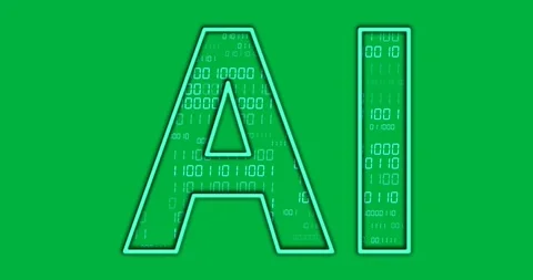 Animation of blue ai text letters with binary data processing on transparent Stock Footage 317925656