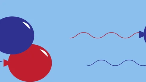 Animation of blue and red baloons moving over blue background 스톡 동영상 313459308