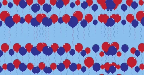 Animation of blue and red baloons moving over blue background 스톡 동영상 328504512
