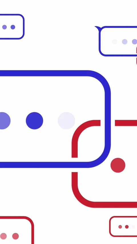 Animation. blue and red rectangular speech bubbles with ellipsis, appear on a Video stock 320533906