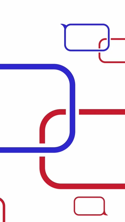 Animation. blue and red rectangular speech bubbles appear on a white background. Stockbeeldmateriaal 321754447
