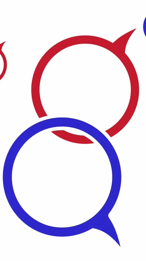 Animation. blue and red speech bubbles appear on a white background. Stock Footage 321753321