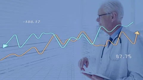Animation of blue arrows and interface over two caucasian building and abstract Stock Footage 329923010