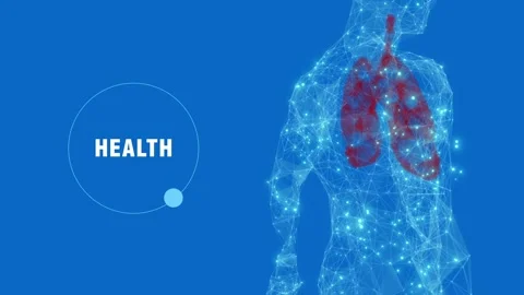Animation of blue background movement of red lungs and coronavirus. Low poly Stock Footage 153495537