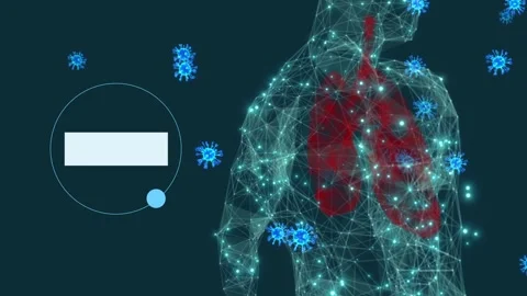 Animation of blue background movement of red lungs and coronavirus. Artificial Stock Footage 154453405