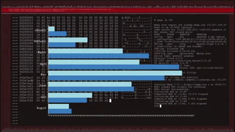 Animation of blue bar chart overlaying computer code in data processing Stock Footage 304843366
