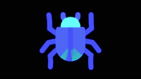 Animation blue bug virus icon on black background. Stock Footage 214568423