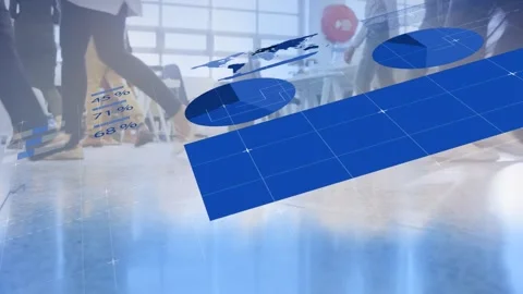 Animation of blue charts and data moving over low section of business people Stock Footage 328518568