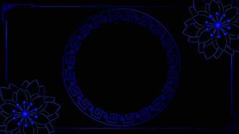 Animation blue circle chinese style isolate with black background. Stock Footage 220768428