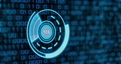 Animation of blue circle with numbers over binary code Stock Footage 202310887