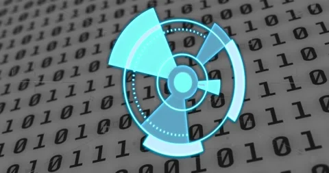 Animation of blue circle with radar over binary code Stock Footage 202311219