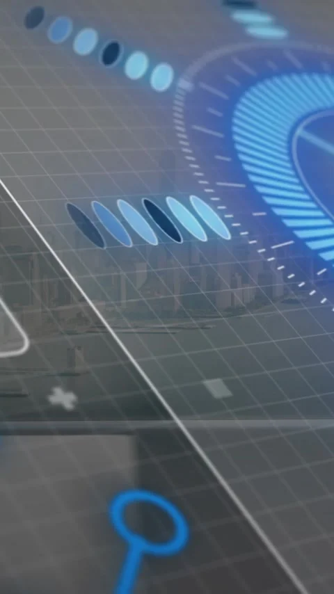 Animation of blue circular patterns and data visualization on futuristic Stock Footage 319883237