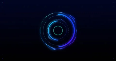 Animation of blue circular scanner and loading rings processing on black Stock Footage 268069869