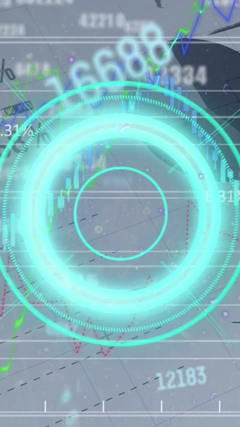 Animation of blue circular scanner over layers of processing data on grey Stock Footage 322559623