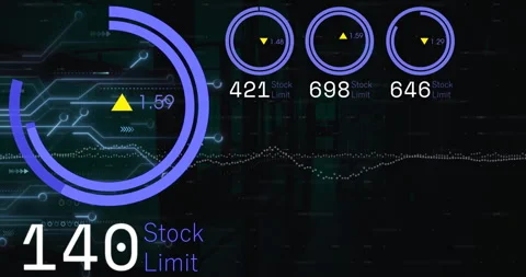 Animation of blue circular scanners processing over data stream and network on Stock Footage 264865666