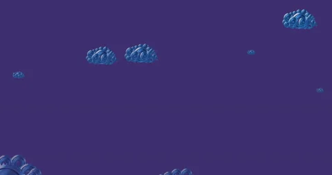 Animation of blue clouds formed with cogs moving on purple background Stock Footage 153619491