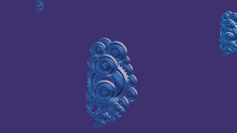 Animation of blue clouds formed with cogs moving on purple background Stock Footage 312363091
