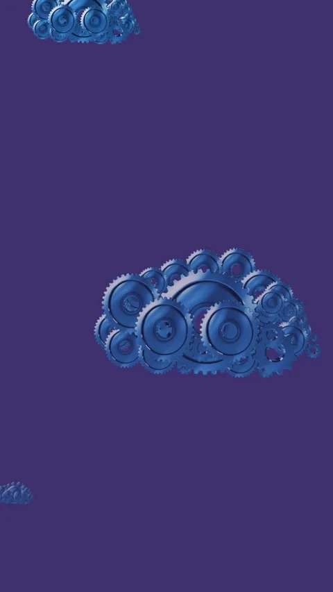 Animation of blue clouds formed with cogs moving on purple background Stock Footage 331719907