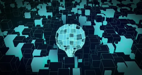 Animation of blue cuboid brain rotating over moving cube background Stock Footage 330783196