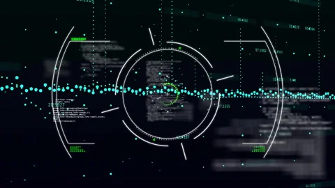 Animation of blue data stream over circular scanner and processing data on black Stock Footage 264866147