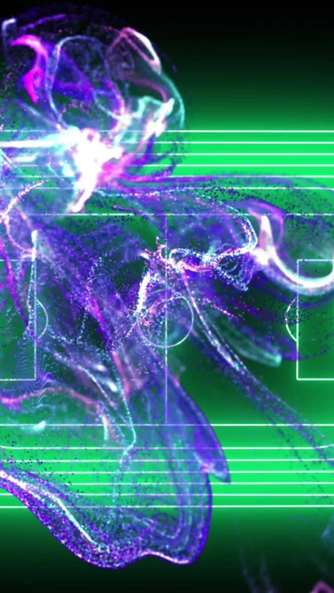 Animation of blue digital wave over neon green football pitch layout against Stock Footage 321625339