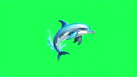 Animation blue dolphin isolate on green background. Stock Footage 283421344