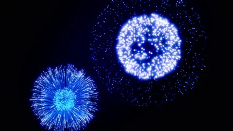 Animation of blue fireworks. Видео 150434677