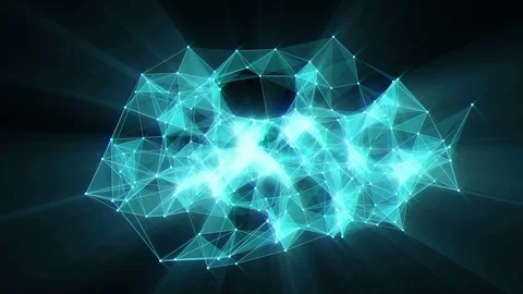 Animation of blue glowing plexus network transforming to neon text "IOTA" Stock Footage 104432913