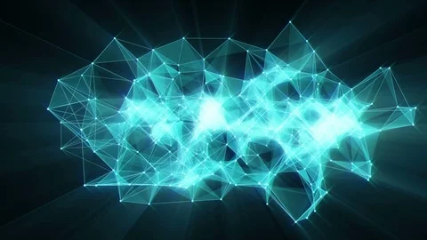 Animation of blue glowing plexus network transforming to neon text "Tether" Stock Footage 104434322
