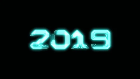 Animation of blue glowing text 2019 as circuit board style Stock Footage 104318228