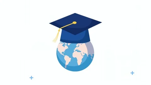 Animation of blue graduation cap on top of world globe representing interna.. Stock Footage 339114669
