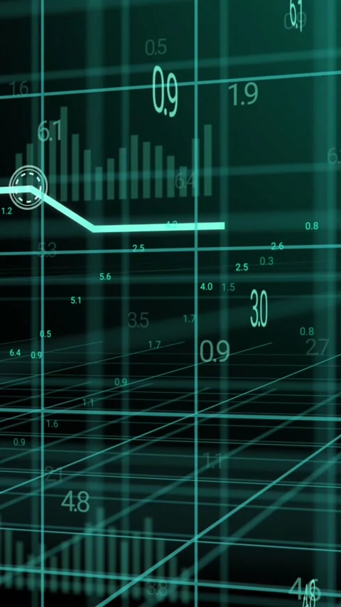 Animation of blue graph and data processing over 3d grid Stock Footage 343497380