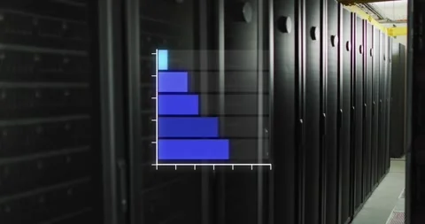 Animation of blue graph over computer server room Stock Footage 327280573
