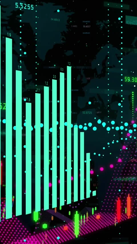 Animation of blue graph over layers of charts processing data on black Stock Footage 343497391