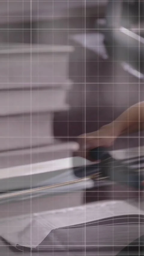 Animation of blue graphs and stack of books against caucasian fit woman working Stock Footage 342953577