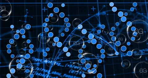 Animation of blue grid with interconnected dots and mathematical equations in Stock Footage 305070017