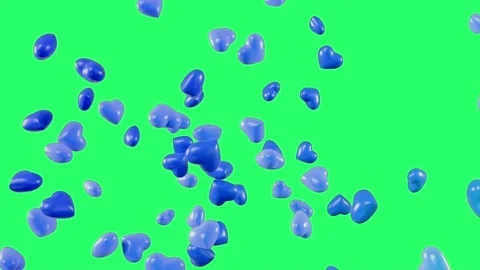 Animation blue hearts shape floating on green screen Stock Footage 228381723