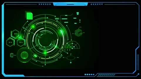  	Animation blue HUD digital frame with green circle and space. Stock Footage 213445635