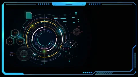  	Animation blue HUD digital frame with blue circle and space. Stock Footage 213445700