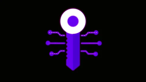 Animation blue key icon on black background. Vídeo Stock 214568253