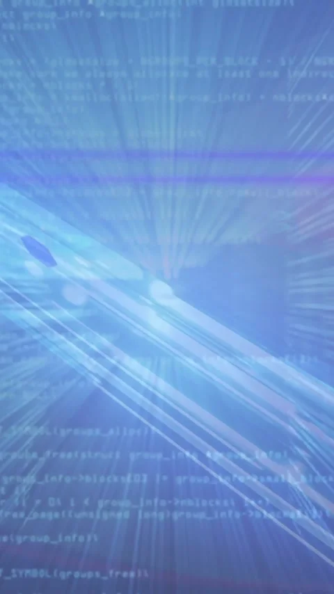 Animation of blue light beams with computer code for futuristic digital concept Stock Footage 344244714