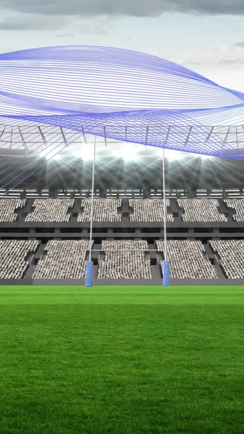 Animation of blue light trails over sports stadium Vídeos de archivo 341660114