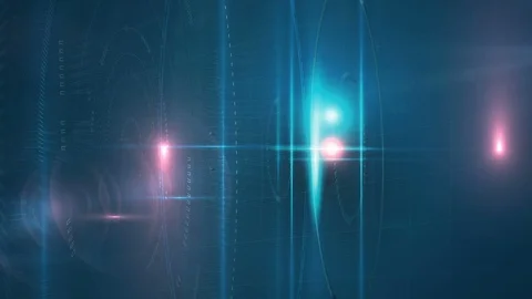 Animation of blue lights and computer code against black background Video stock 99586547