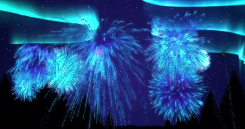 Animation of blue lights with blue christmas and new year fireworks exploding in Stock Footage 165600341